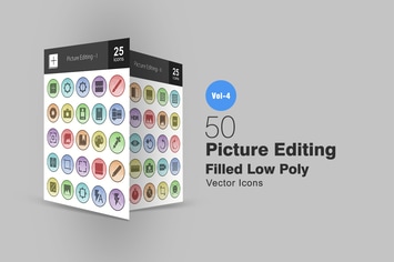 50 Picture Editing Filled Low Poly Icons