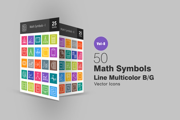 50 Math Symbols Line Multicolor B/G Icons