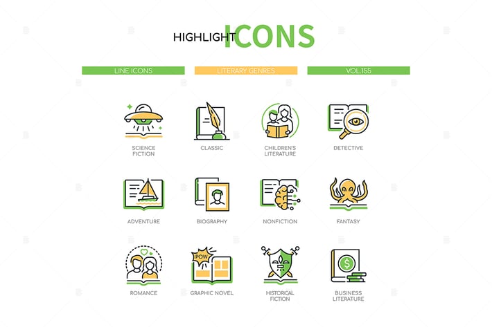 Literary Genres - Line Design Style Icons