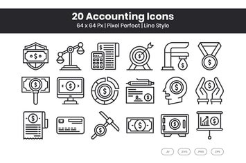 20 Accounting Icons Set - Line