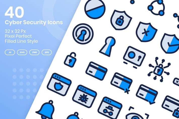40 Cyber Security Icons Set - Filled Line