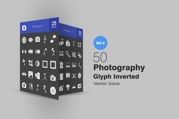 50 Photography Glyph Inverted Icons