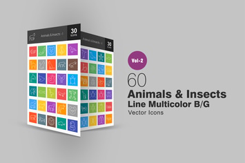 60 Animals & Insects Line Multicolor Icons