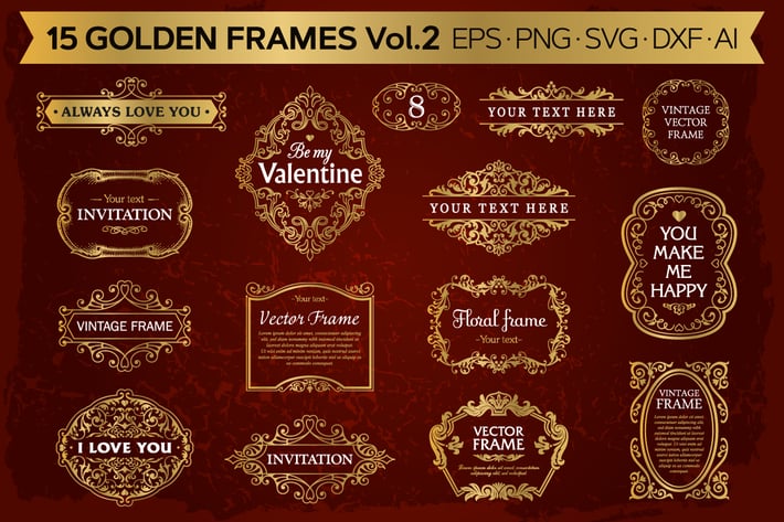 Golden frames backgrounds set #2, 15 elements