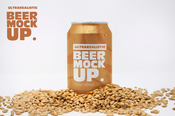 Front 12oz Malt Beer Can Mockup