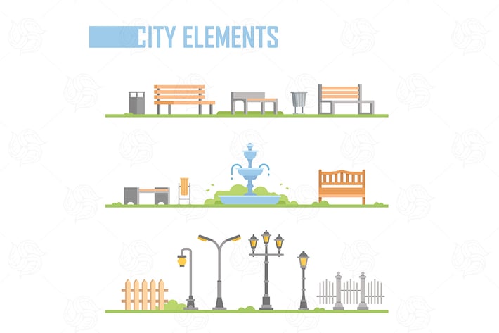 City park elements - vector isolated set