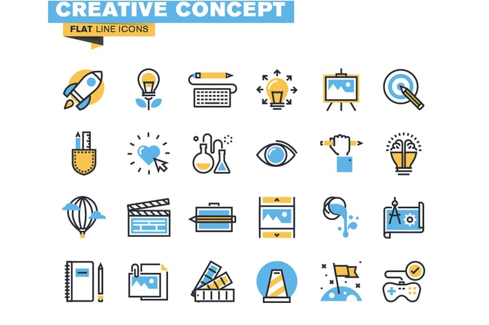 Flat line colorful icons collection
