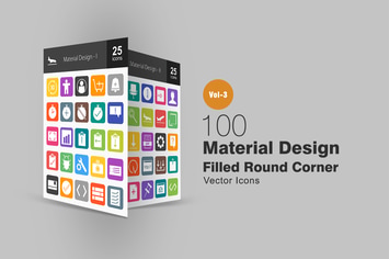 100 Material Design Flat Round Corner Icons