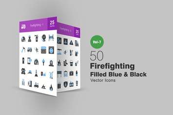 50 Firefighting Blue & Black Icons