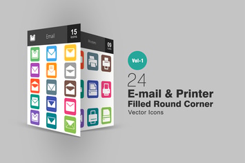 24 Email & Printer Flat Round Corner Icons