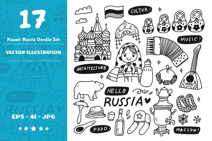 Kawaii Russia Doodle Set