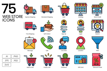 75 Web Store & Online Shopping Icons 