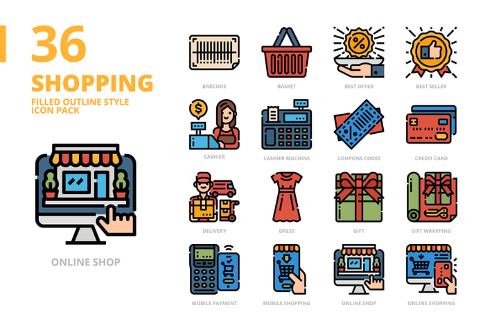 Shopping Filled Outline Style Icon Set