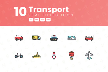 10 Transport Semi Filled Icon Collection