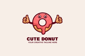 Cute Doughnut Bakery Cartoon Mascot Logo Template