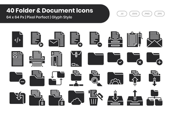 40 Folder & Document Icons Set - Glyph