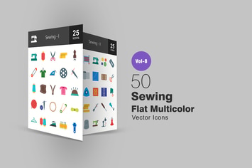 50 Sewing Flat Multicolor Icons