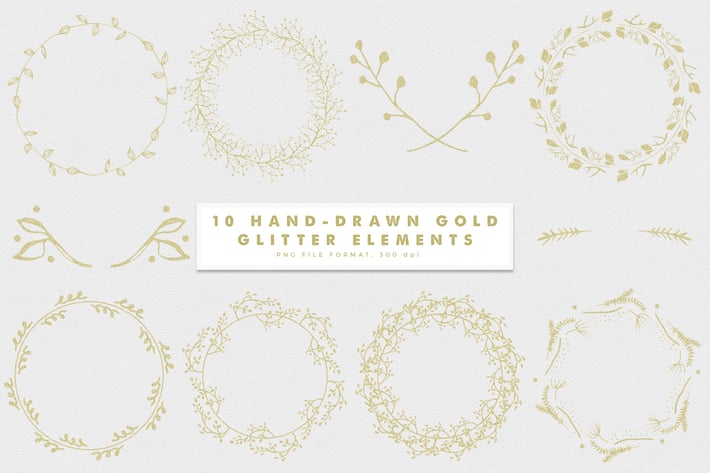 Gold-2 Glitter Hand-Drawn Elements