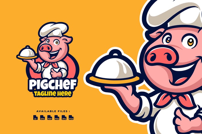 Pig Chef Cartoon Business Mascot Logo