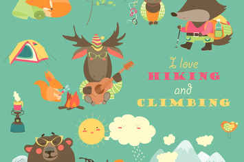Cartoon characters and mountaineering elements
