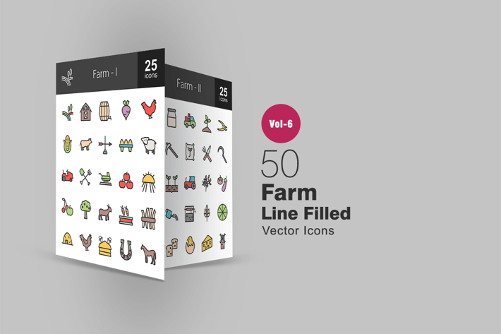50 Farm Filled Line Icons