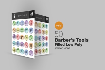 50 Barber’s Tools Filled Low Poly Icons