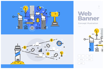 Flat Line Banner Concept of Business Strategy