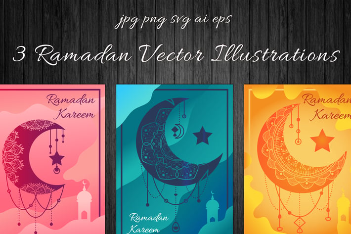 Ramadan Kareem Moon Illustrations Set