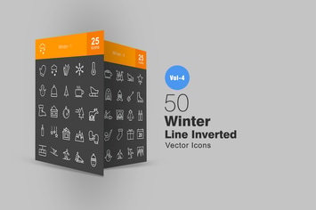 50 Winter Line Inverted Icons
