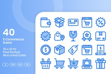 40 E-Commerce Icons Set - Blue Lineal Color