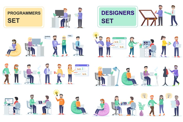 Programmers and Designers Flat People Characters