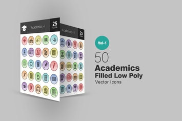 50 Academics Filled Low Poly Icons
