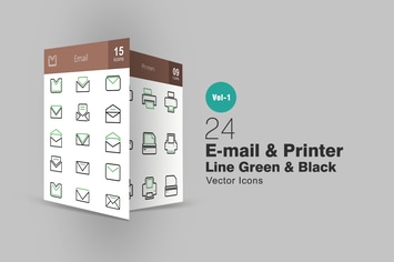 24 Email & Printer Line Green & Black Icons
