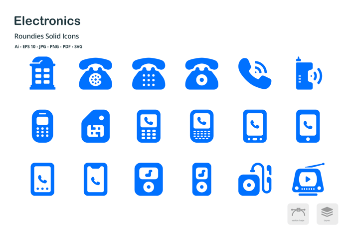 Electronics Roundies Solid Glyph Icons