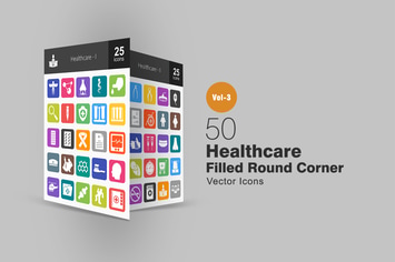50 Healthcare Flat Round Corner Icons