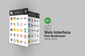 50 Web Interface Flat Multicolor Icons