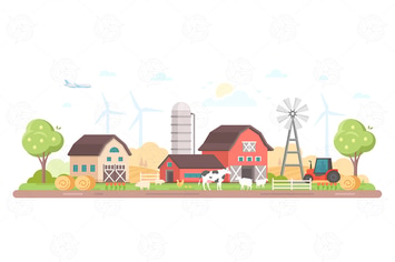 Village - flat design style vector illustration