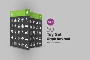 50 Toy Set Glyph Inverted Icons