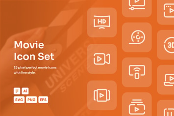 Movie Dashed Line Icon Set