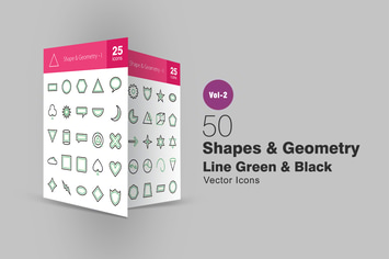 50 Shapes & Geometry Line Green & Black Icons