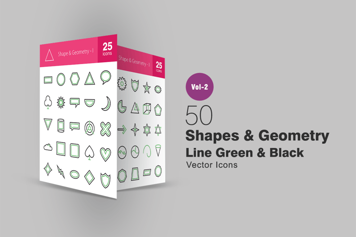50 Shapes & Geometry Line Green & Black Icons
