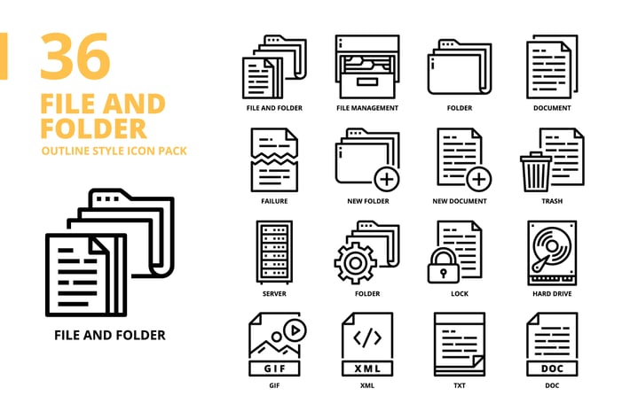 File and Folder Outline Style Icon Set