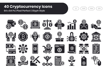 40 Cryptocurrency Icons Set - Glyph