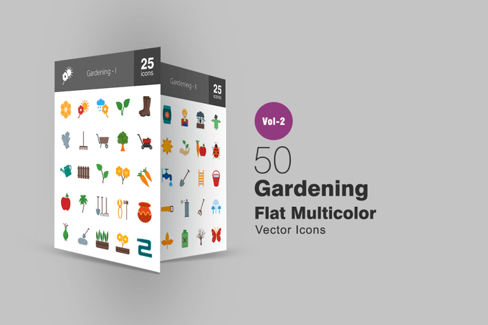 50 Gardening Flat Multicolor Icons