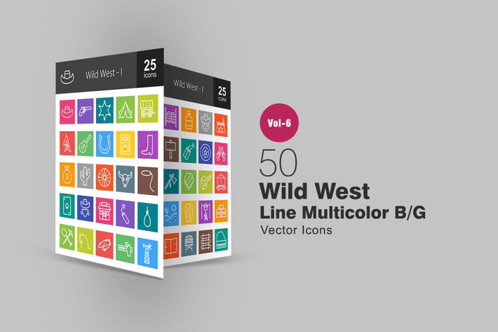 50 Wild West Line Multicolor B/G Icons