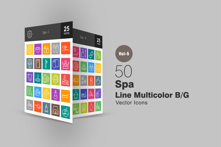 50 Spa Line Multicolor Icons