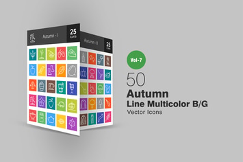 50 Autumn Line Multicolor B/G Icons