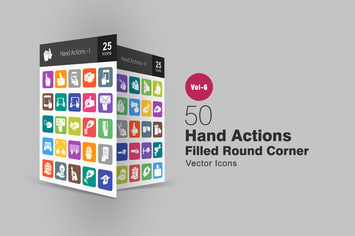 50 Hand Actions Filled Round Corner Icons