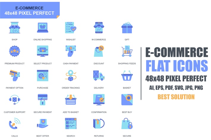 Simple Set E-Commerce and Shopping Flat Icons