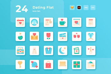 Valentine Dating Flat Icon Set